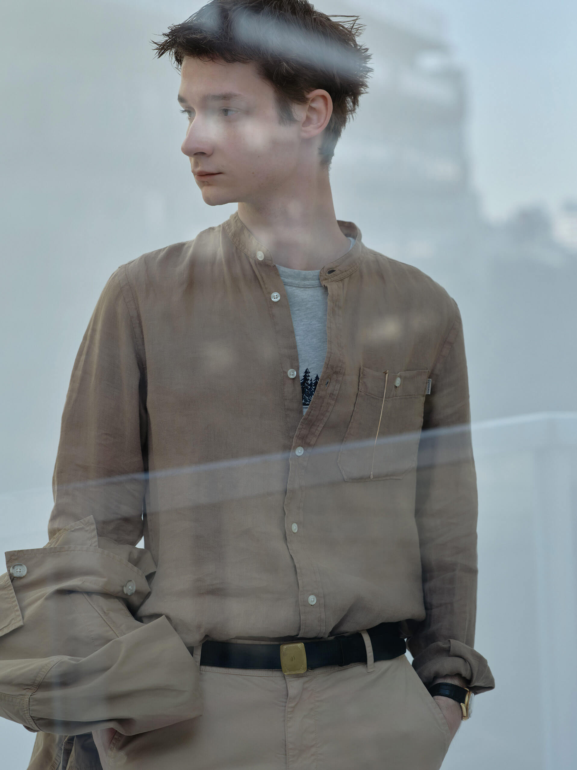 BAND COLLAR LINEN SHIRT