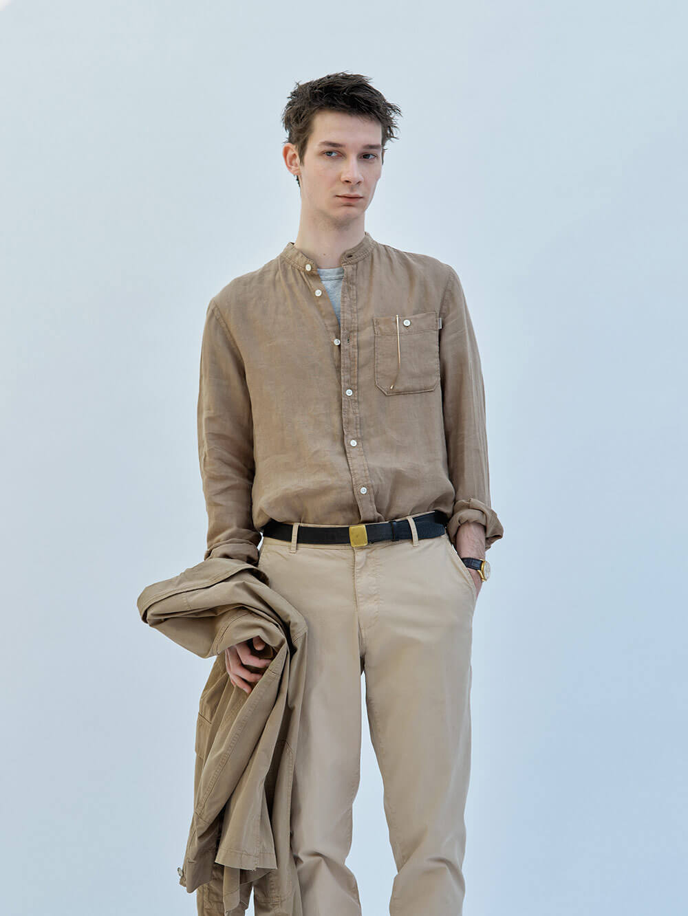 BAND COLLAR LINEN SHIRT