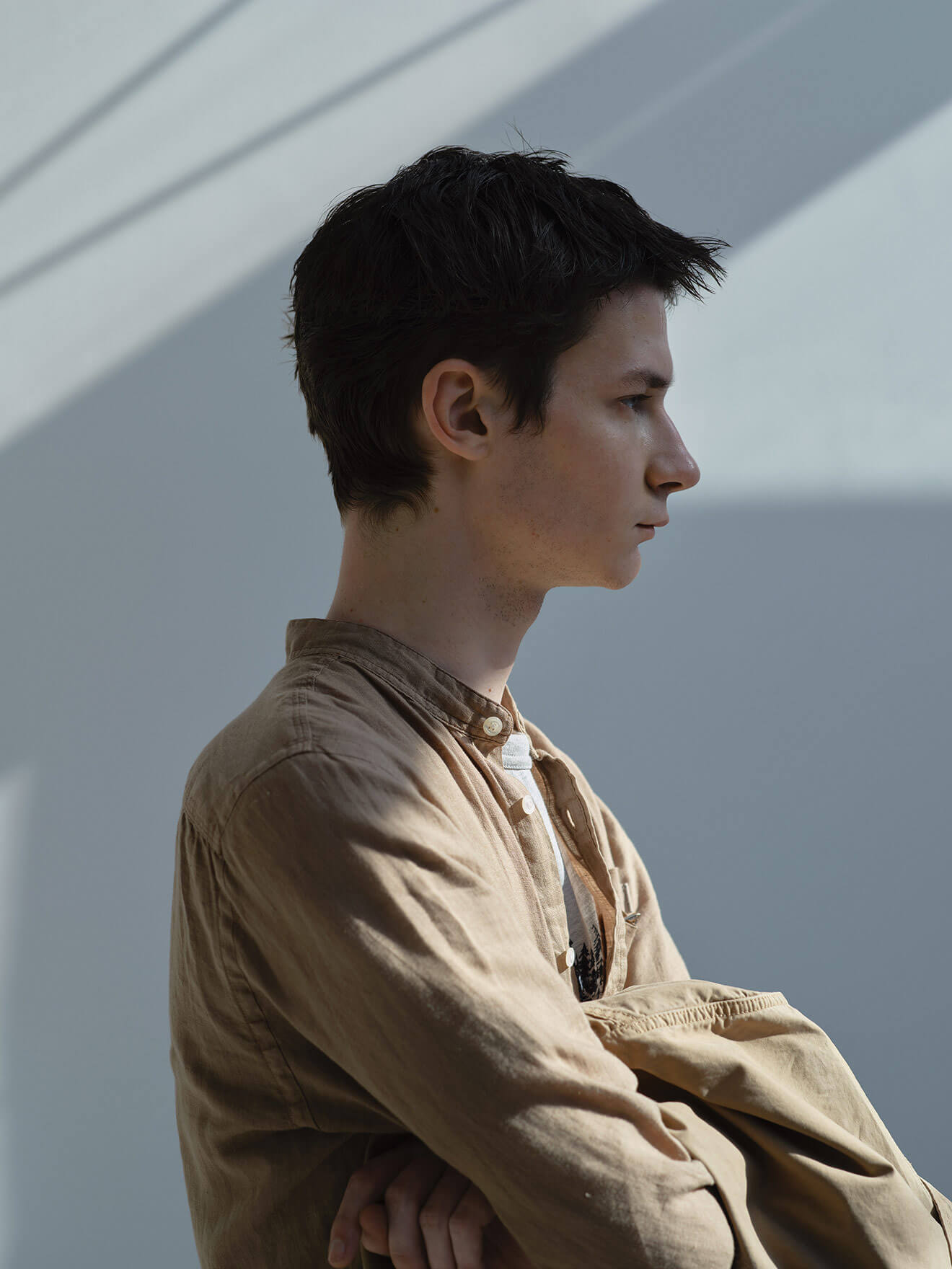 BAND COLLAR LINEN SHIRT