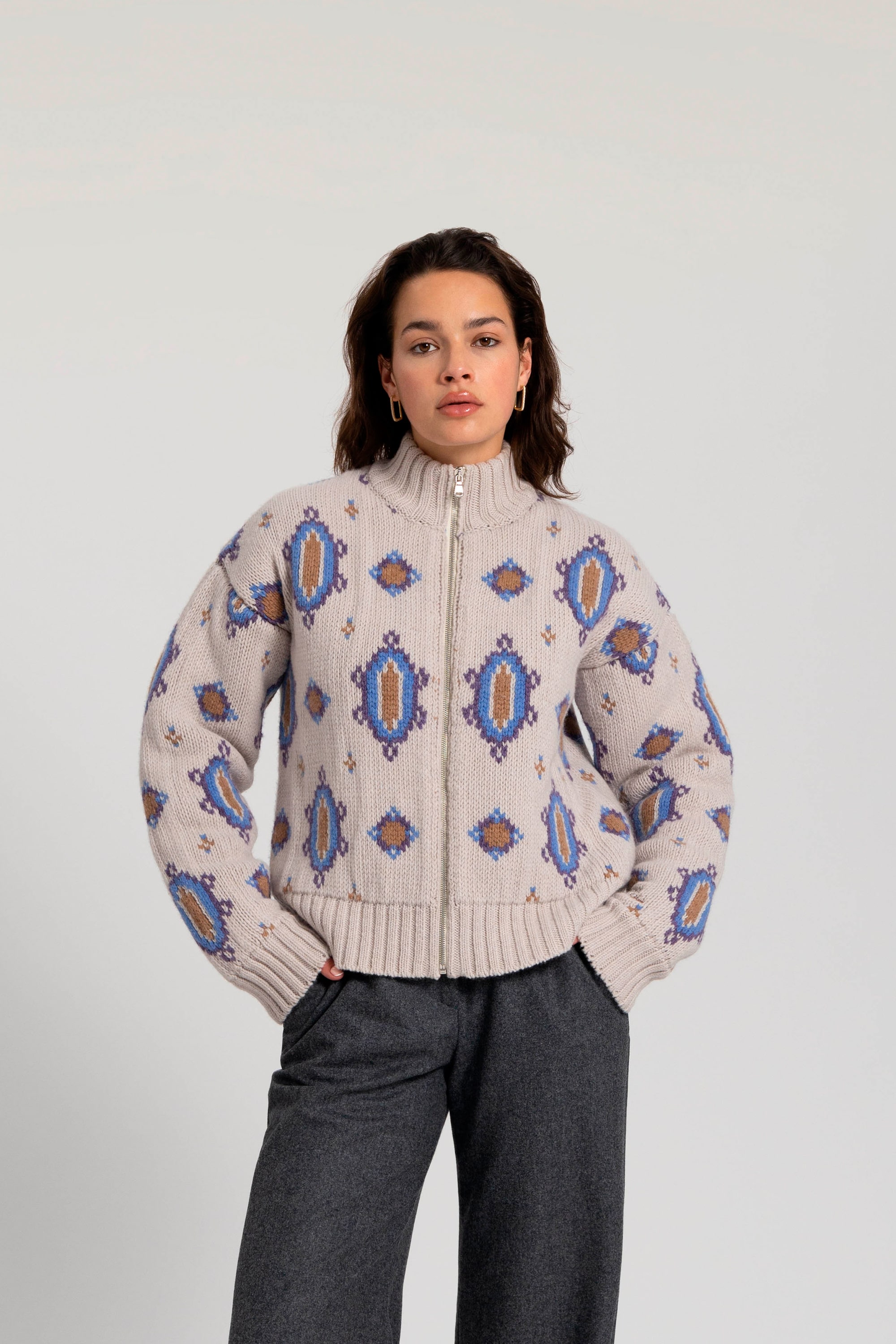 【DANIELLE CATHARI】INTARSIA KNIT CARDIGAN