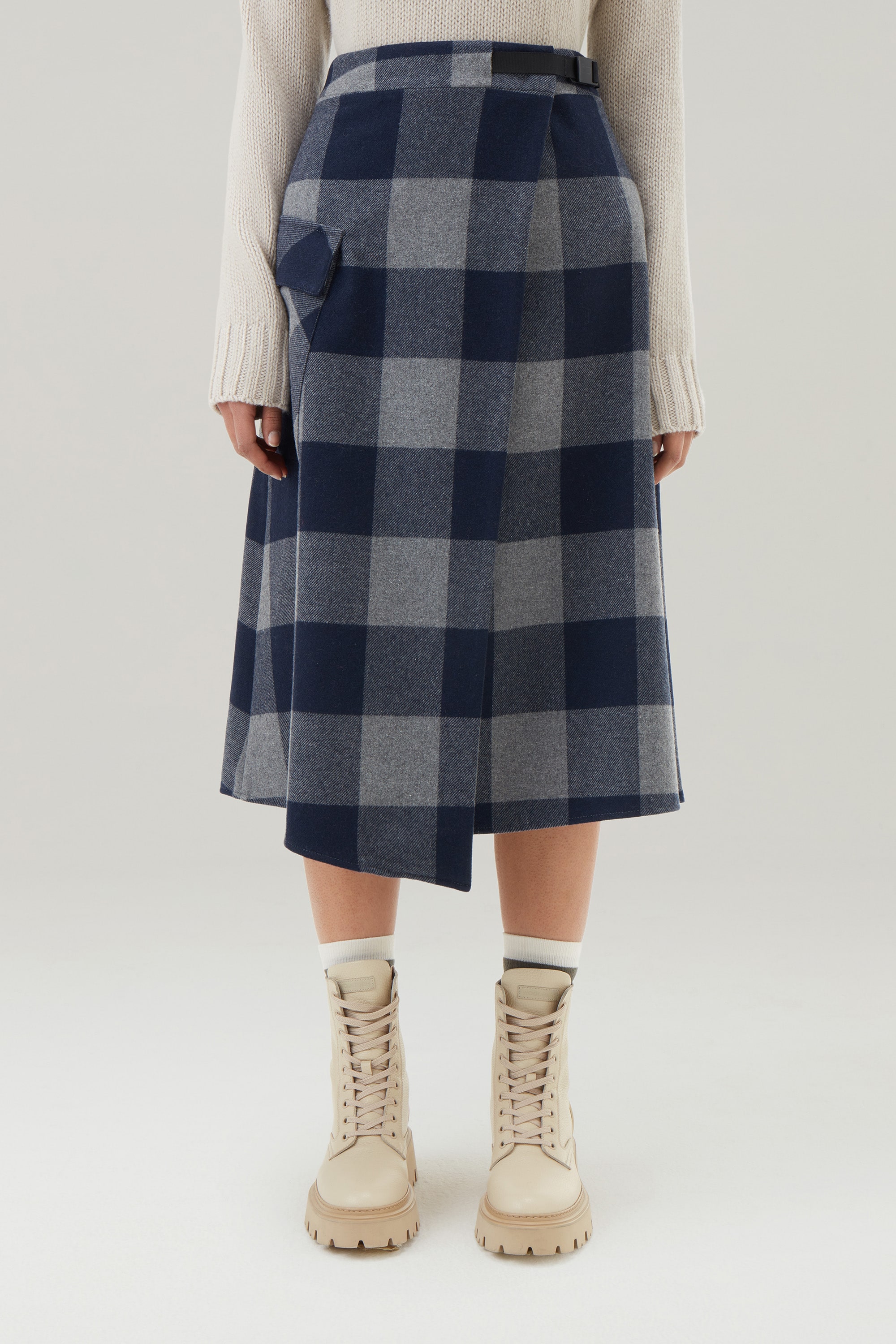 CHECK WOOL SKIRT