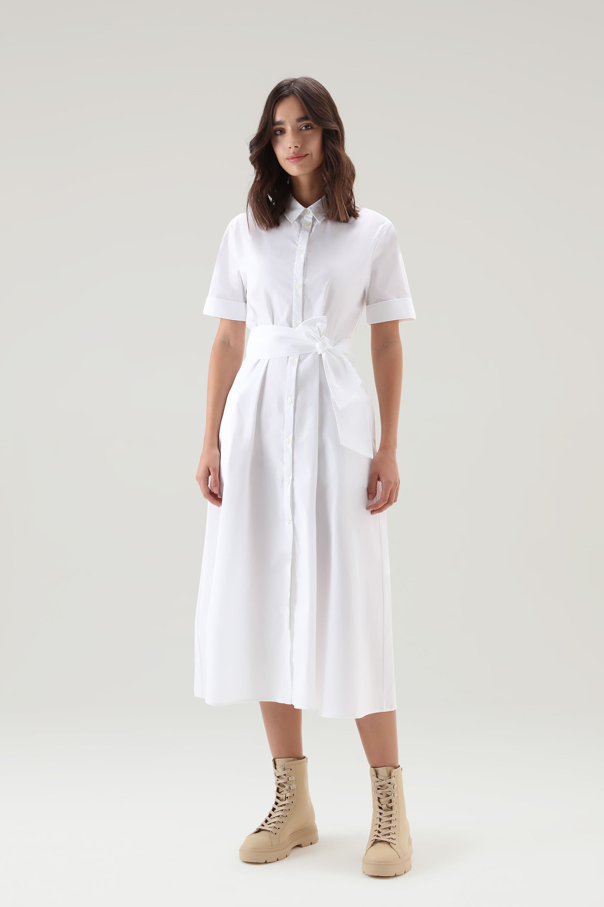 BELTED POPLIN SHIRT DRESS