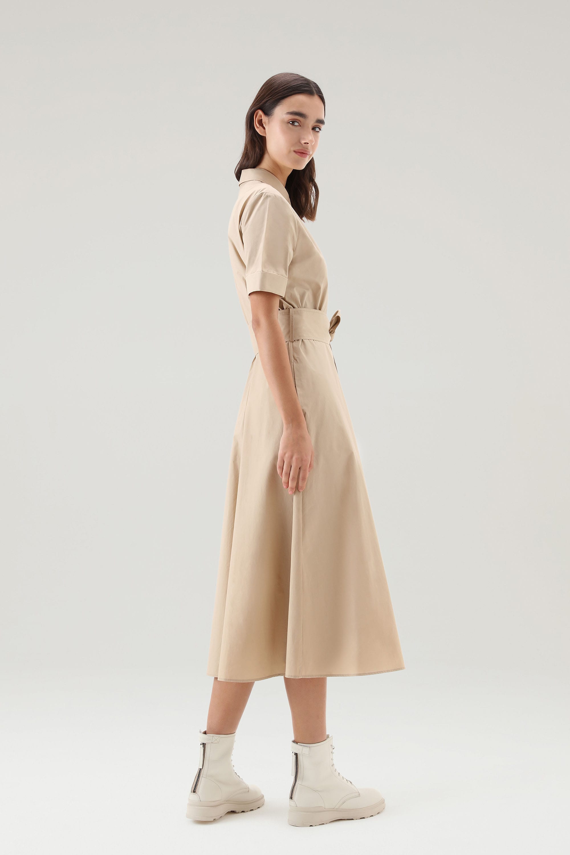 BELTED POPLIN SHIRT DRESS