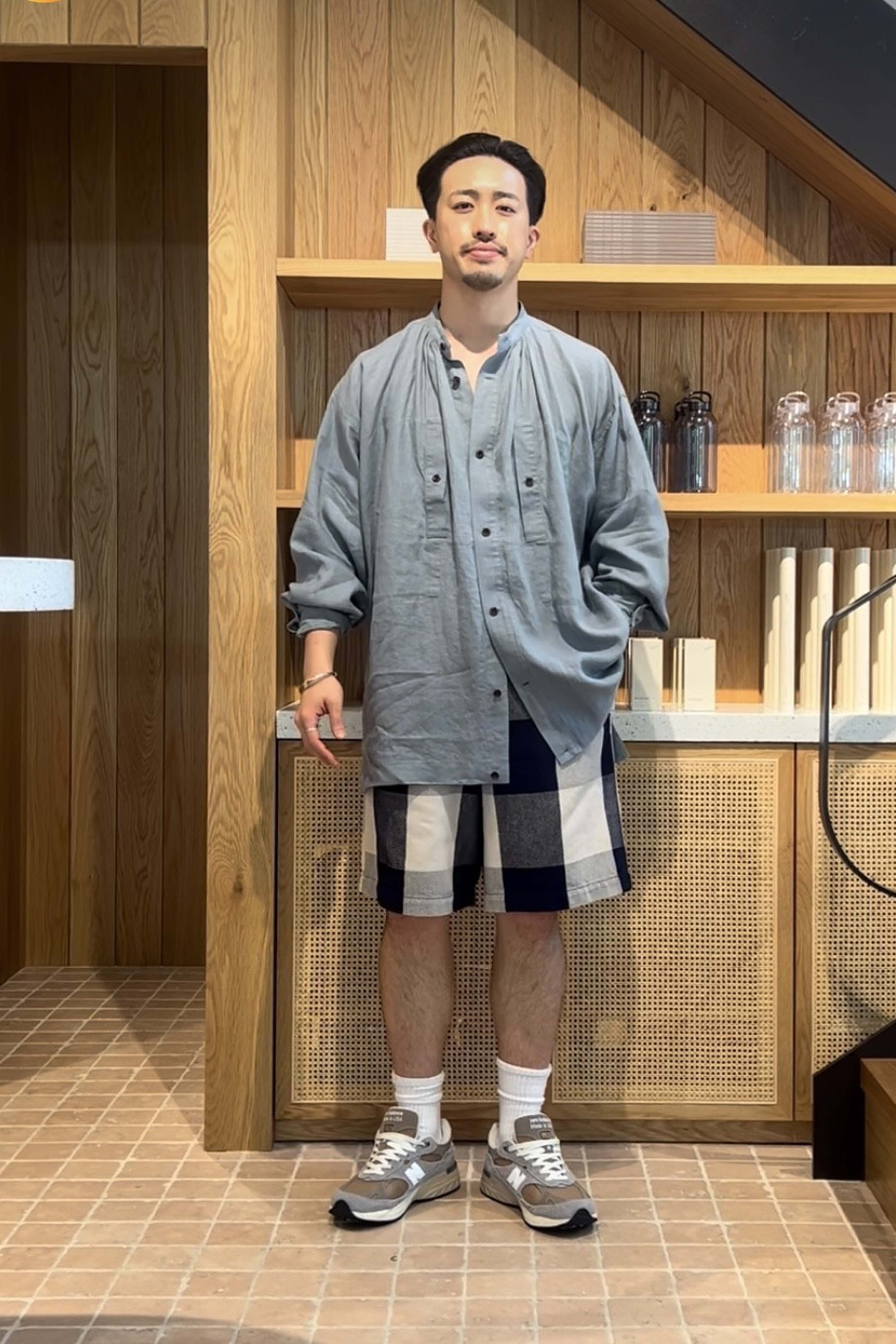 LINEN GRANPA CHECK SHIRT